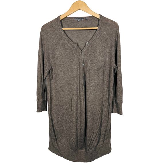 Vince Over Size V Neck Knit Pocket Tee Knit 3/4 Sleeve Casual - S - Picture 1 of 6